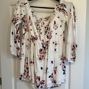 White floral off the shoulder tunic.